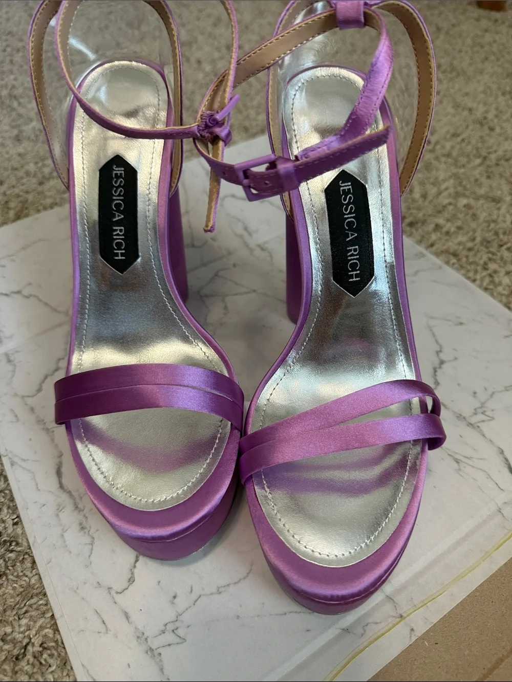 NWB! Jessica Rich - Love Purple Satin Platform Heels with Ankle Strap - Size 9